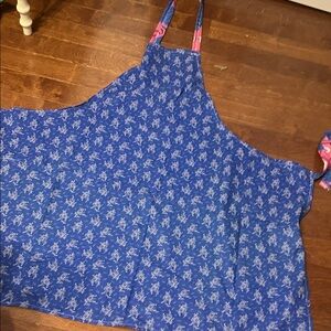 Adult handmade Blue Apron with Pink Accents